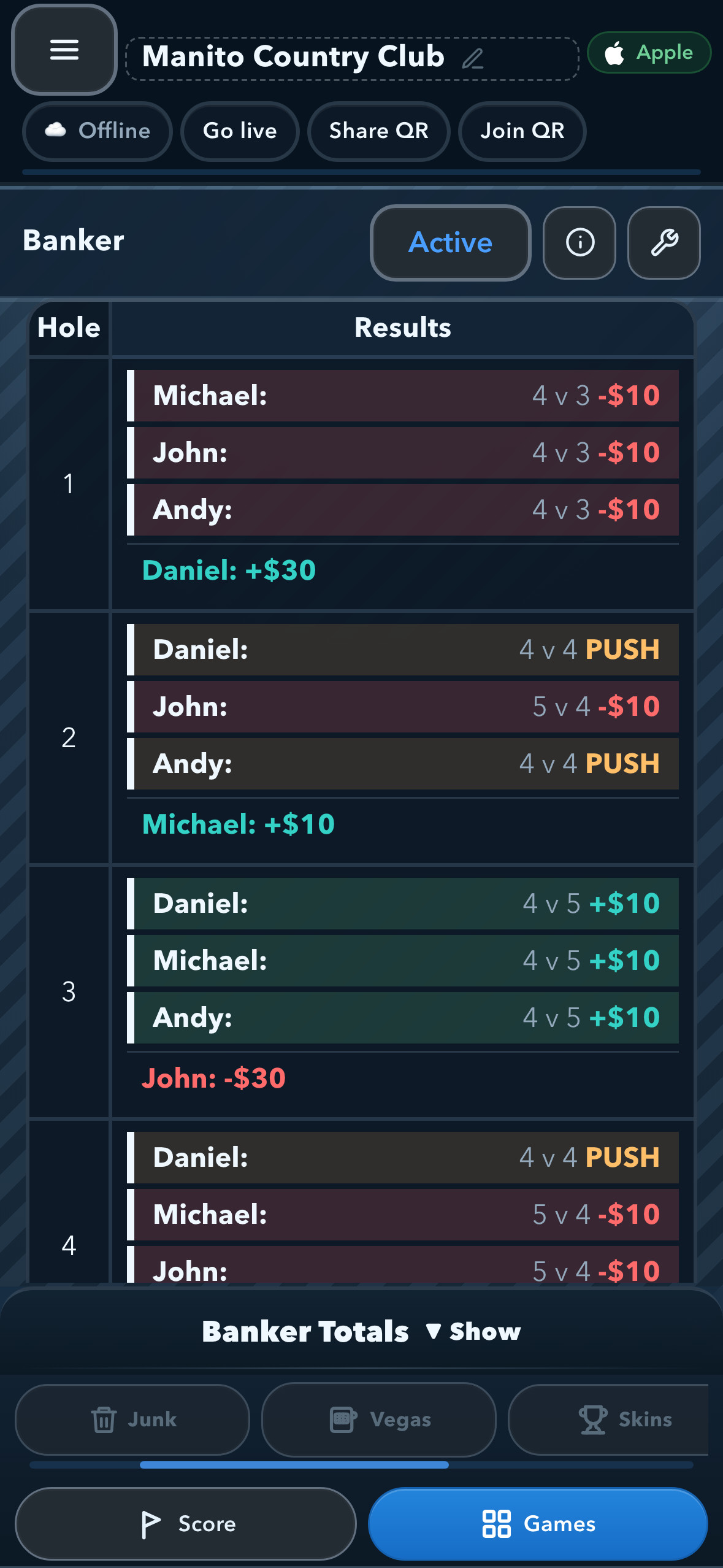StakeMarker Banker side-game screen